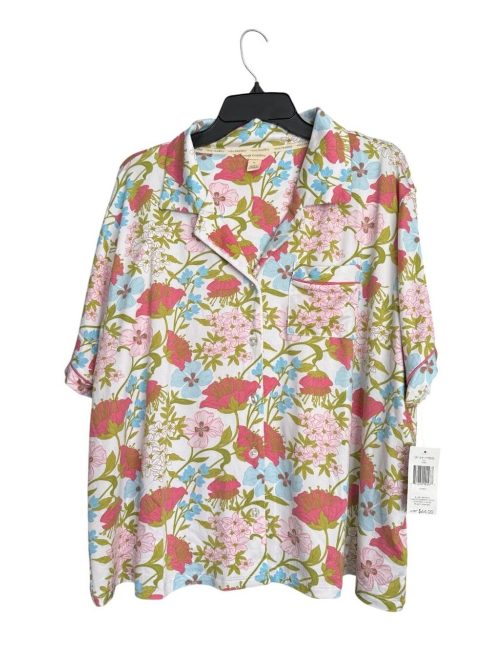 NWT Vera Bradley Womens Floral Pajama Set XL Button-Up Shirt Shorts Pockets - Picture 2 of 14